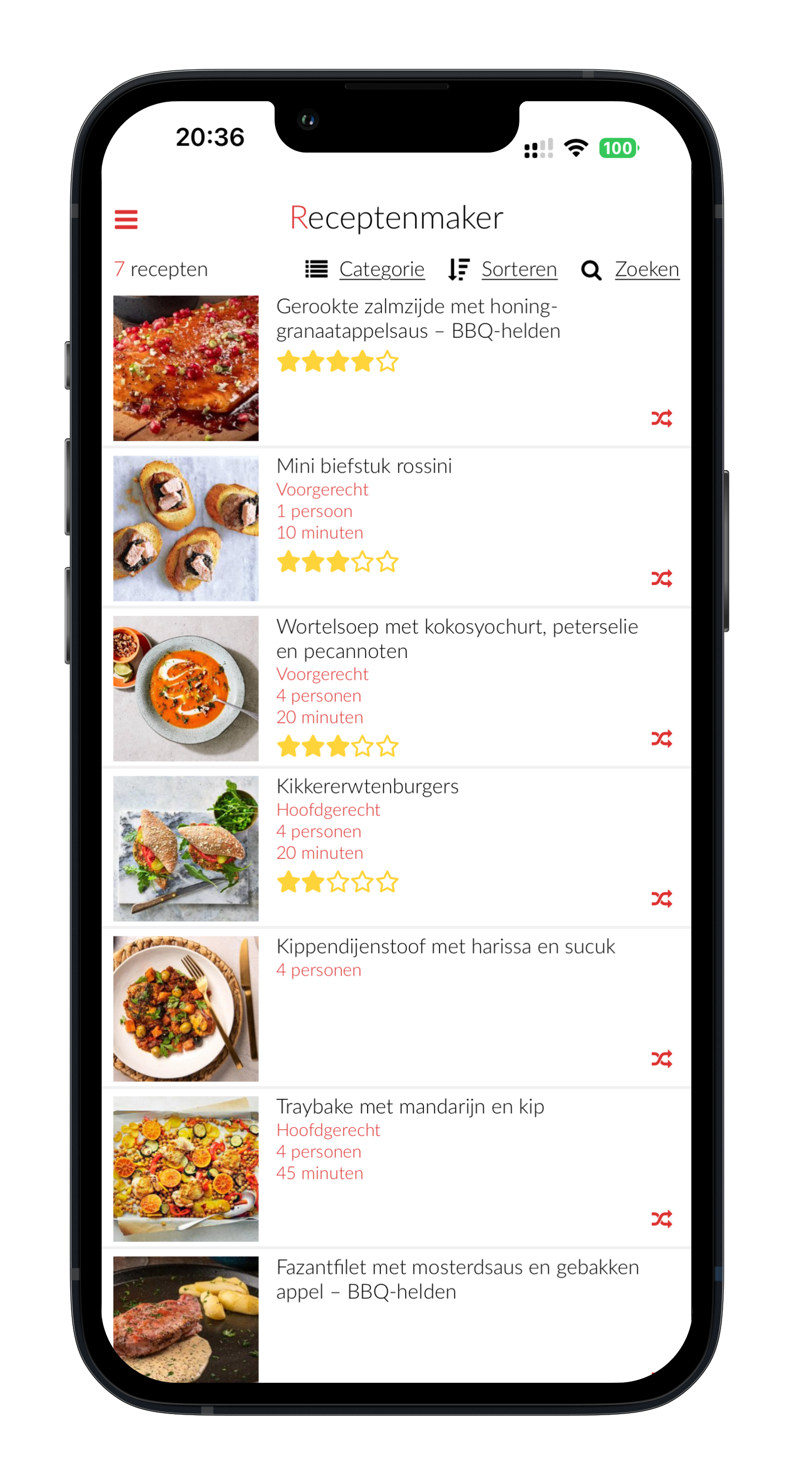 Recept beoordelen met sterren in de Receptenmaker app